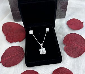 Conjunto de Prata Quadrado Cravejado