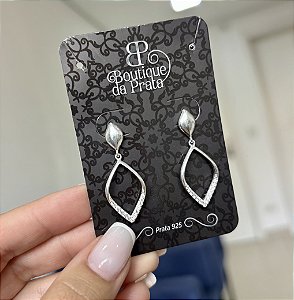 Brinco de Prata Pendulo Navete Cravejado