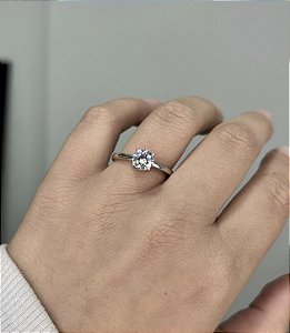 Anel Solitário Prata 925 c/ Ródio Zircônia 6mm
