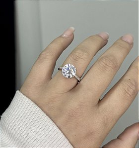 Anel Solitário Prata 925 c/ Ródio Zircônia 10mm
