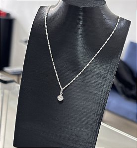 Colar de Prata Singapura 40cm com Pingente Ponto de Luz