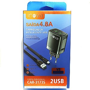CARREGADOR INTELIGENTE 2 USB V8 4.8A COM CABO