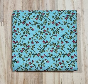 TECIDO AZUL MINI ROSAS
