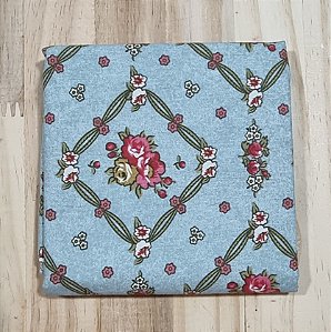 TECIDO FUNDO AZUL FLORAL