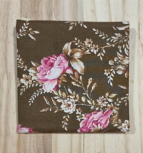 TECIDO MARRON FLOREA GRANDES PINK