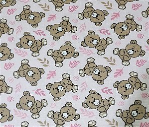 TECIDO TRICOLINE URSINHOS FUNDO ROSA BEBÊ - 50CM