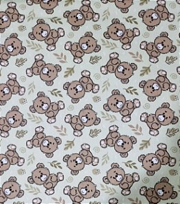 TECIDO TRICOLINE URSINHOS FUNDO VERDE - 50CM