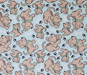 TECIDO TRICOLINE CACHORRINHO  FUNDO VERDE ÁGUA - 50CM