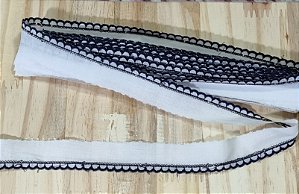 BORDADO  INGLÊS  BRANCO COM BORDADO AZUL MARINHO - 10 METROS