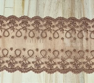 RENDA DE TULE BORDADA MARRON  12 CM - 1 metro
