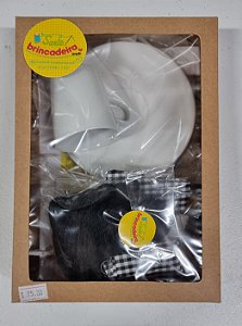 KIT MATERIAL - PENDURADOR DE TESOURA E ALFINETEIRO XÍCARA -  PRETO  E BRANCO