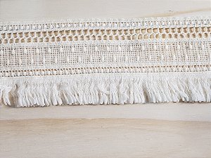 RENDA DE ALGODÃO COM  FRANJA - COR CRU