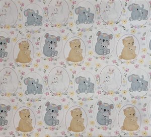 TECIDO TRICOLINE ESTAMPA DIGITAL BICHOS DO BOSQUE - COLORIDO