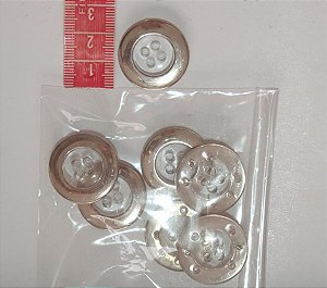 BOTÃO TRANSPARENTE COM PRATA- PACOTE COM 6 UNIDADES