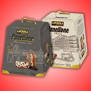 COMBO 2 Panettones Aminna - 1 und. Clássico e 1 und. Premium Noir, Sem Glúten