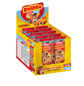 Display 10 unidades - Bolinho Minno de Baunilha com Recheio de Morango Sem Glúten Aminna SG - 40 g - ID: 244