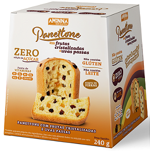 Panettone Sem Glúten e Sem Açúcar de Uvas Passas e Frutas Cristalizadas Aminna 240g ID 255