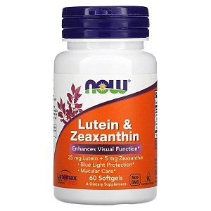 Luteína E Zeaxantina Now Foods - 60 Softgels De 25 Mg + 5 Mg