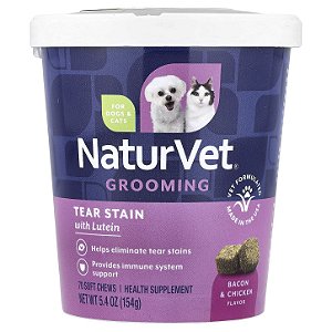 Tear Stain Luteína Naturvet - Tira Manchas Lacrimais de Cães e Gatos - 70 Petiscos Soft Chews - 154 gramas