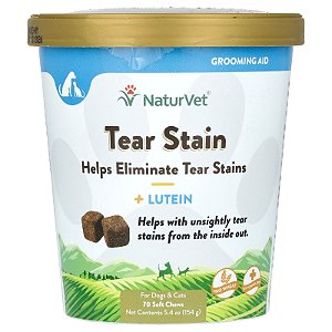 Tear Stain Luteína Naturvet - Tira Manchas Lacrimais de Cães e Gatos - 70 Petiscos Soft Chews - 154 gramas