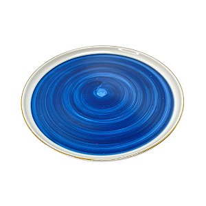 Prato Porcelana Azul com Borda Gold