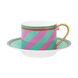 Xícara de Chá Stripes Rosa/Verde - Pip Chique