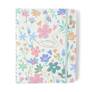 Caderno Organizador Lagoa Pautado & Pontado 17X24 Cisne Floral Off White