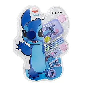 Kit Escolar Especial Stitch Disney c/ 7 Itens (Estojo, 3 Lápis, Borracha, Apontador e Régua)