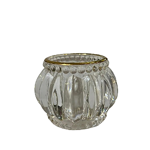 Mini Castiçal de vidro Transparente com Borda Dourada