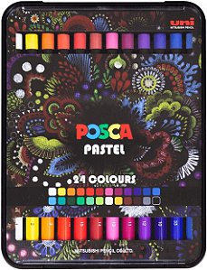 Giz Pastel Oleoso Profissional Posca, Uni-Ball, Estojo com 24 cores