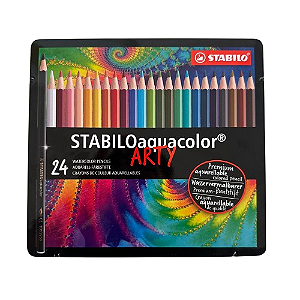 Lápis de cor Aquarelável 24 Cores em Estojo Metálico - Stabilo Aquacolor Arty