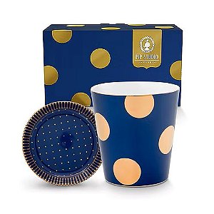 Set Caneca s/ Alça e Mini Prato Azul Marinho - Dot Delight - Pip Studio