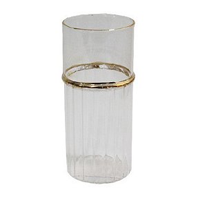 VASO DE VIDRO COM DETALHE DOURADO - P