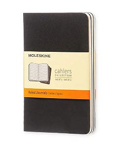 Caderneta Moleskine Cahier, Preto, Conjunto com 3 Unidades - Pautado