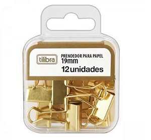 PRENDEDOR DE PAPEL 19MM DOURADO - 12 UNIDADES