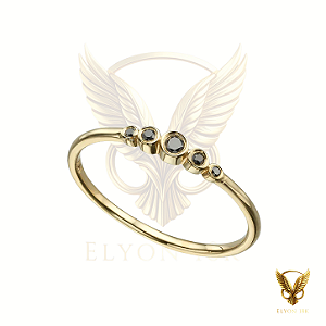 Anel em ouro 18k com 5 diamantes negros naturais decrescentes