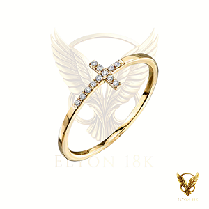 Anel em ouro 18k cruz com 12 diamantes naturais