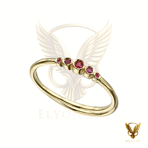 Anel em ouro 18k com 5 rubis naturais decrescentes