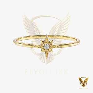 Anel estrela em ouro 18k com diamante natural