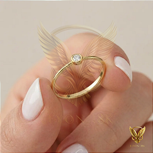 Anel solitário em ouro 18k minimalista com diamante natural