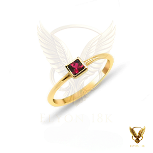 Anel solitário em ouro 18k com rubi natural carre