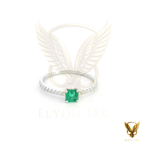 Anel em ouro 18k com esmeralda e 18 diamantes naturais