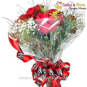 Buque com 08 Rosas Colombianas Importadas Vermelhas