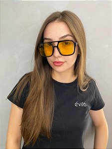 ÓCULOS ANA - LENTE AMARELA ARMAÇÃO ACETATO PRETA