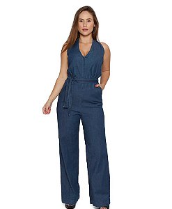 macacao jeans pantalona
