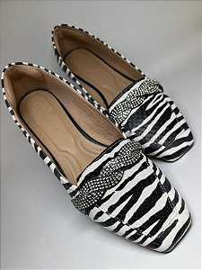 Mocassim Zebra Branco Strass Qd