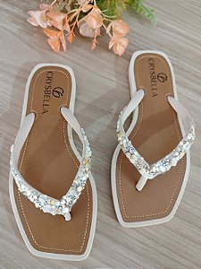 Chinelo Nude Conchinhas Brancas