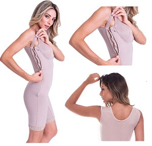 Modelador Short Body Curto com Zíper Lateral Alça Larga em Colchete Pós Cirurgia Plástica Abdominoplastia Lipoaspiração