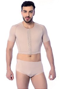 Cinta Colete Masculina Pós Cirúrgica Ginecomastia Lipoaspiração Abdominoplastia Costas Com Manga Longa