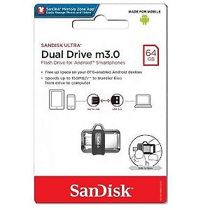 Pendrive 64GB Sandisk Ultra Dual 3.0 Preto